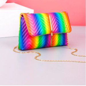 Fashion Tassel Chain Rainbow Stripe Square Bag